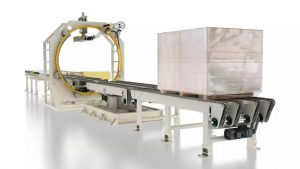 orbital stretch wrapper for packing gypsum boards