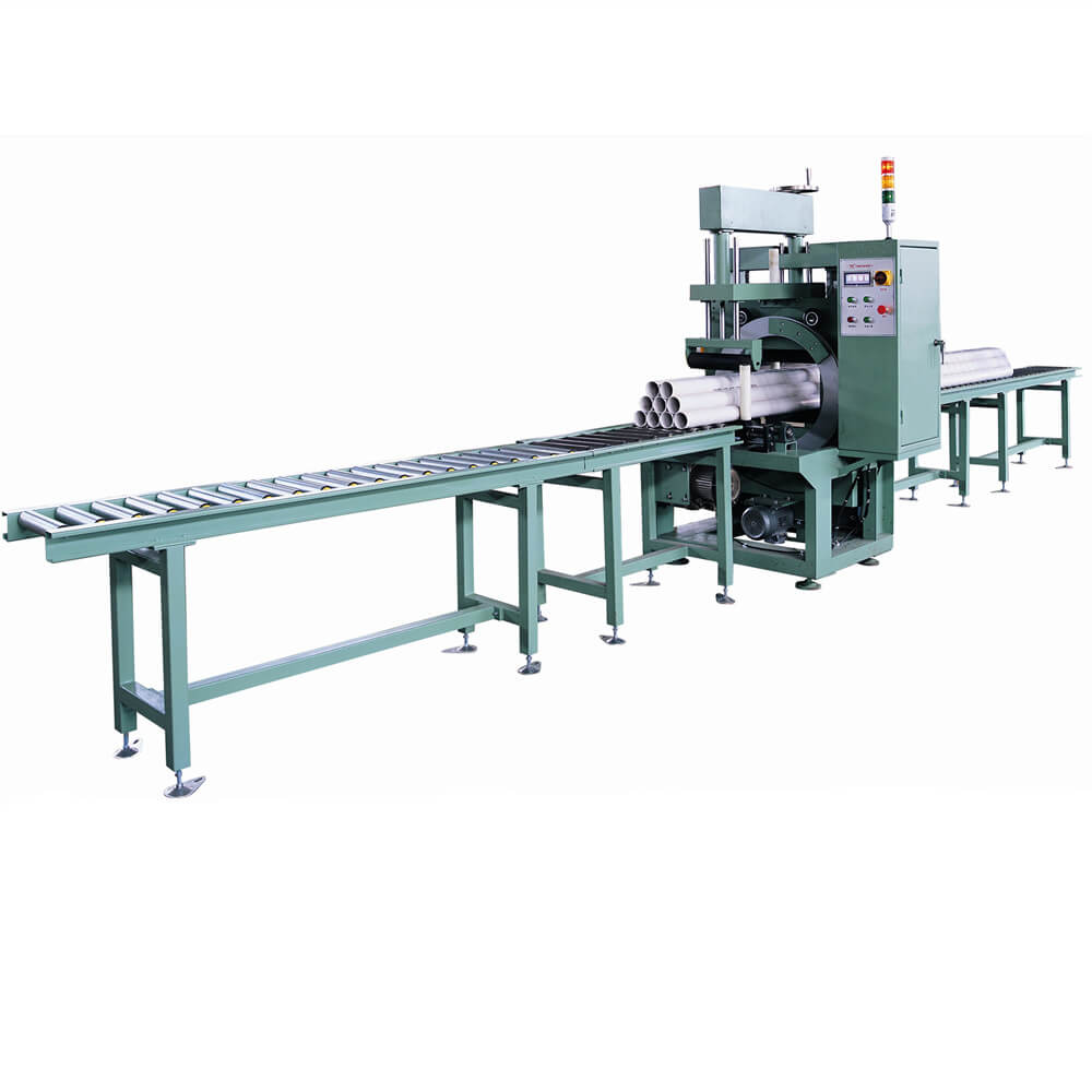 Automatic horizontal orbital stretch wrapping line for packing plastic tube and pipe bundles