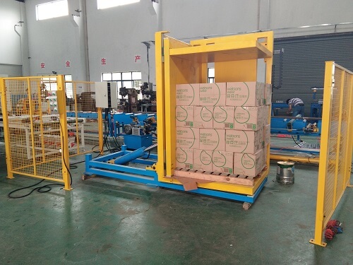 L shape pallet inverter and changer machine
