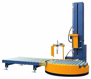 fully automatic pallet pre-stretch wrapper, conveyorized pallet stretch wrapping machine